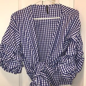 Plaid Wrap-Around Blouse